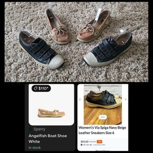 Sperry Top-Sider Angelfish Linen Oat Boat Shoe + Via Spiga Sneaker - Sz 7 Lot